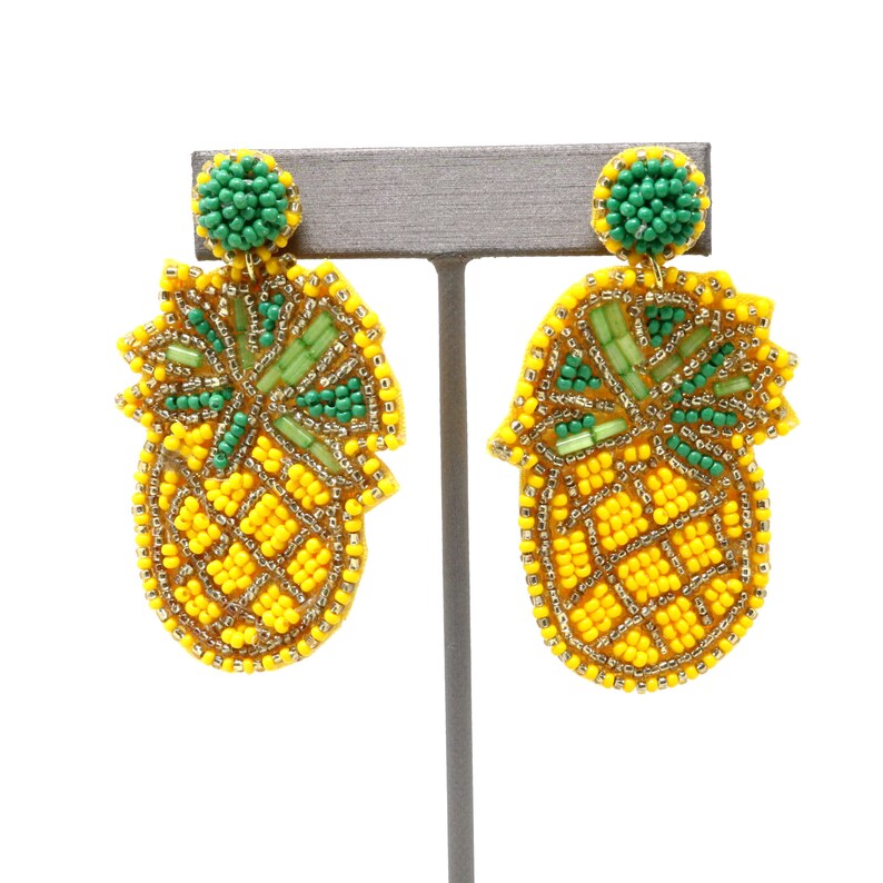 Pineapple Fruit Seed Beaded Resort Earrings