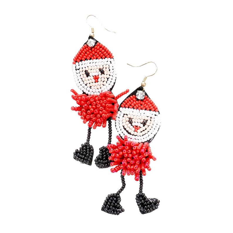 Dangle Legs Santa Beaded Christmas Holiday Earrings