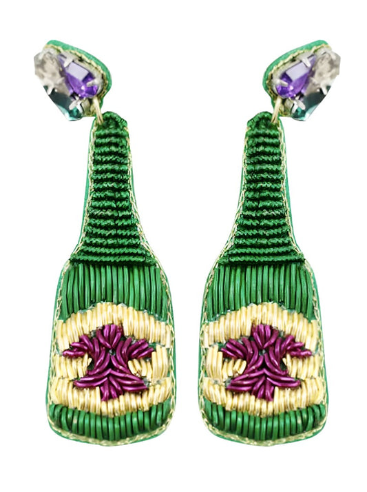 Mardi Gras Beaded Wine Bottle Earrings