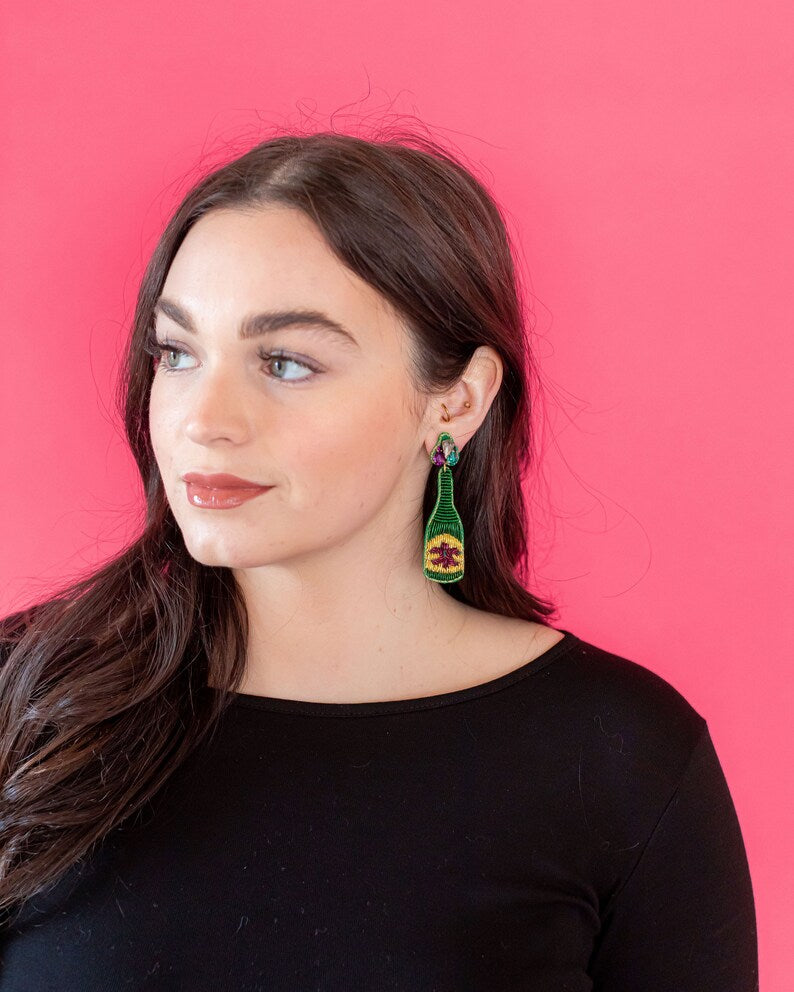 Mardi Gras Beaded Wine Bottle Earrings