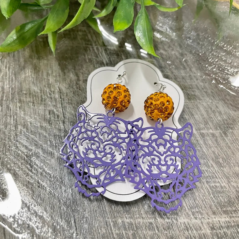 Clemson Tiger Football Acrylic Glitter Ball Earrings