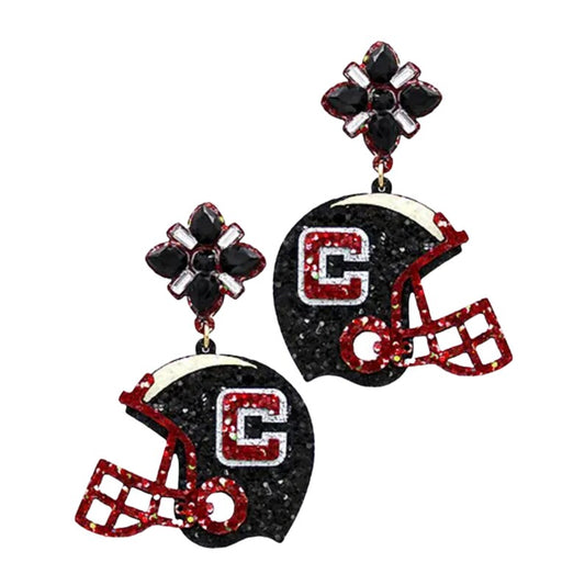 Carolina Gamecocks Leather Glitter Football Team Helmet Earrings