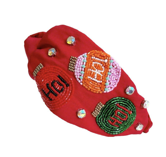 Christmas Santa Beaded Crystal Top Knot Red Headband