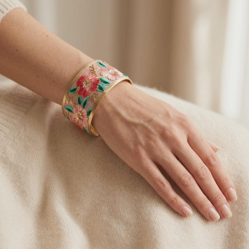 Delilah Cottage Garden Embroidered Cuff Bracelet