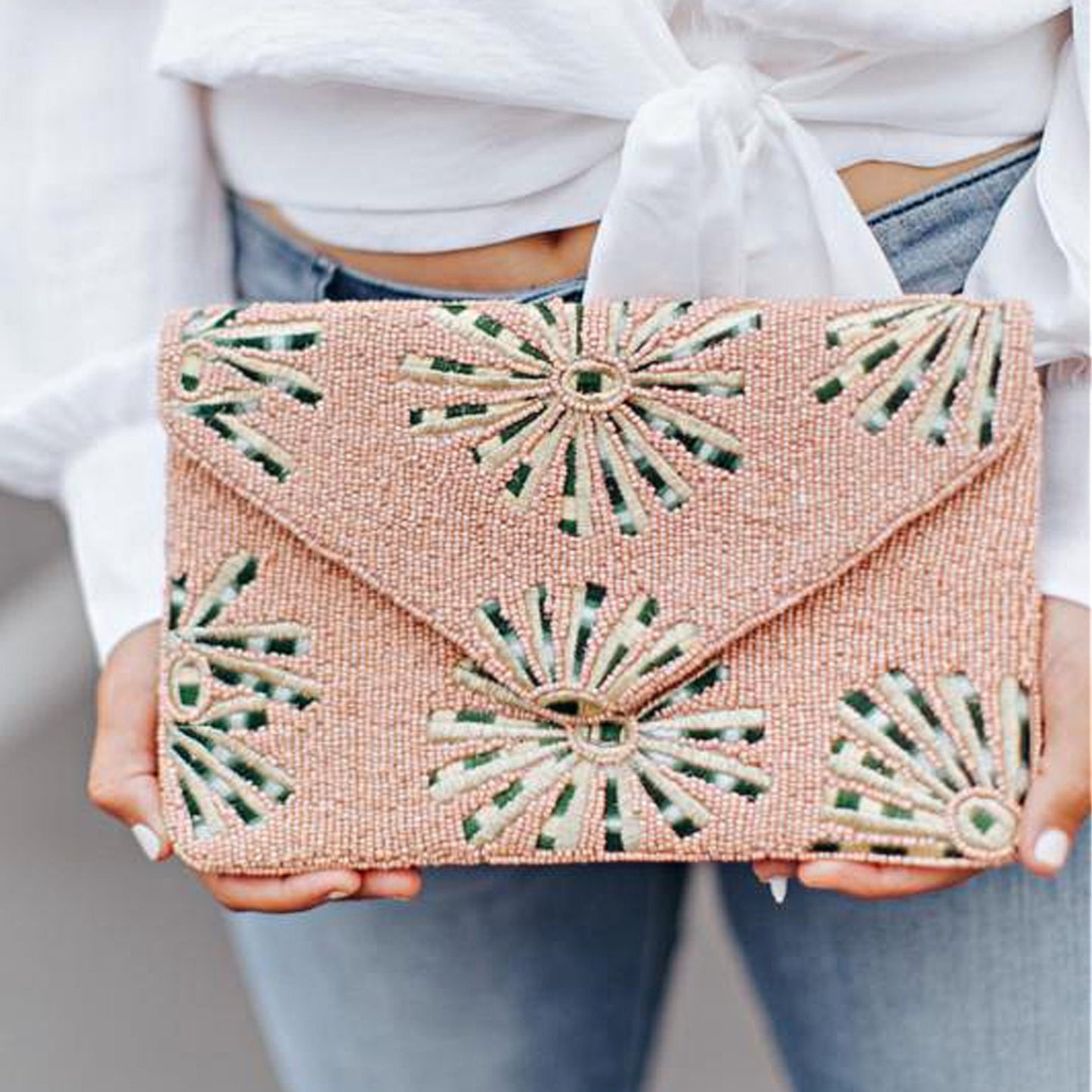 Sienna Starburst Seed Bead Crossbody Chain Clutch Boho Gift Handbag
