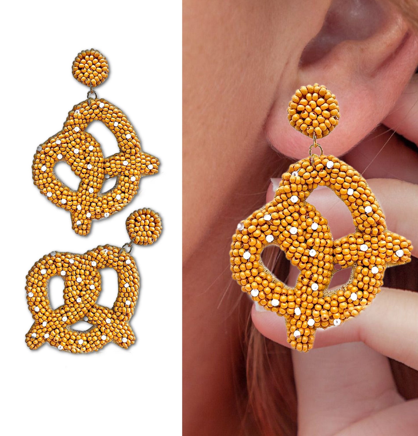 Bavarian Salted Pretzel Seed Beaded Earrings