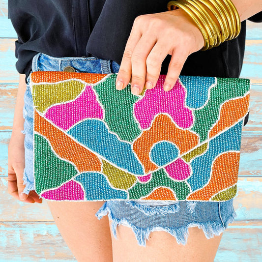 Kaleidoscope Camo Beaded Crossbody Clutch Handbag