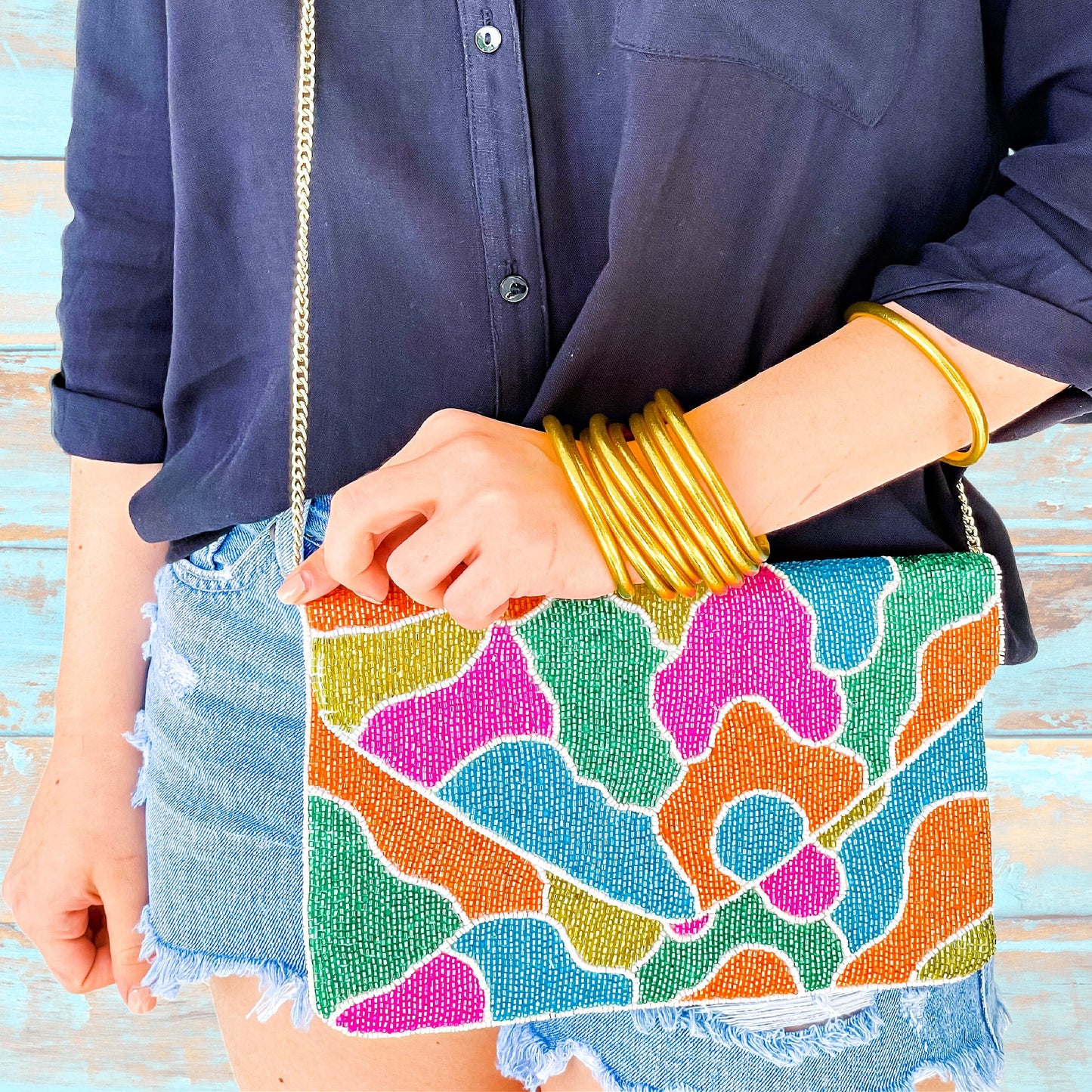 Kaleidoscope Camo Beaded Crossbody Clutch Handbag