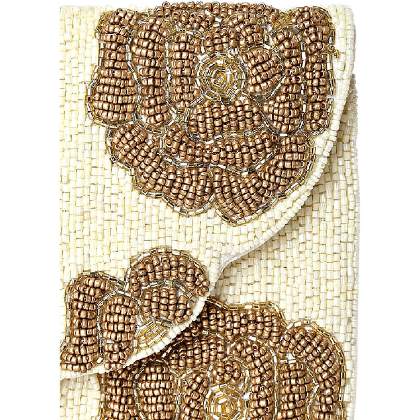 White Gold Rose Beaded Crossbody Clutch Handbag