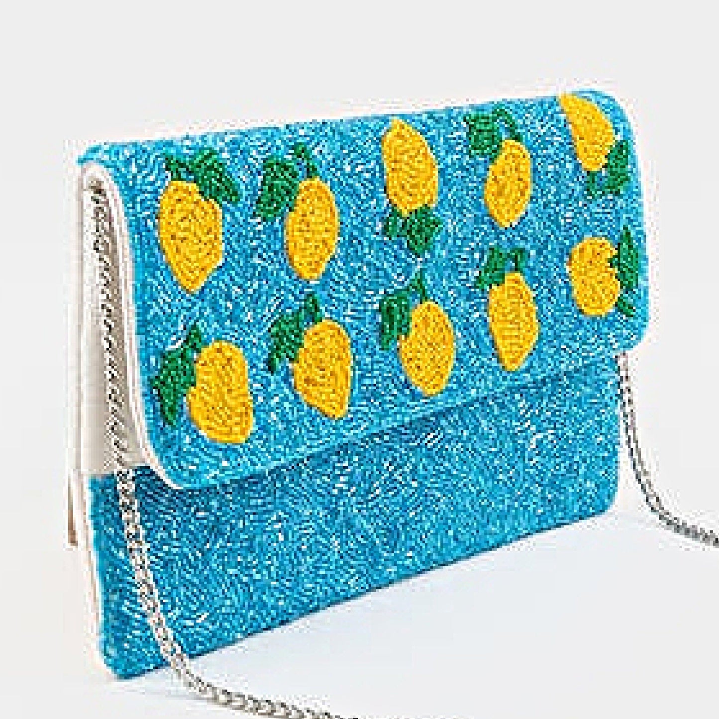 Blue Sky Lemon Beaded Crossbody Clutch Handbag