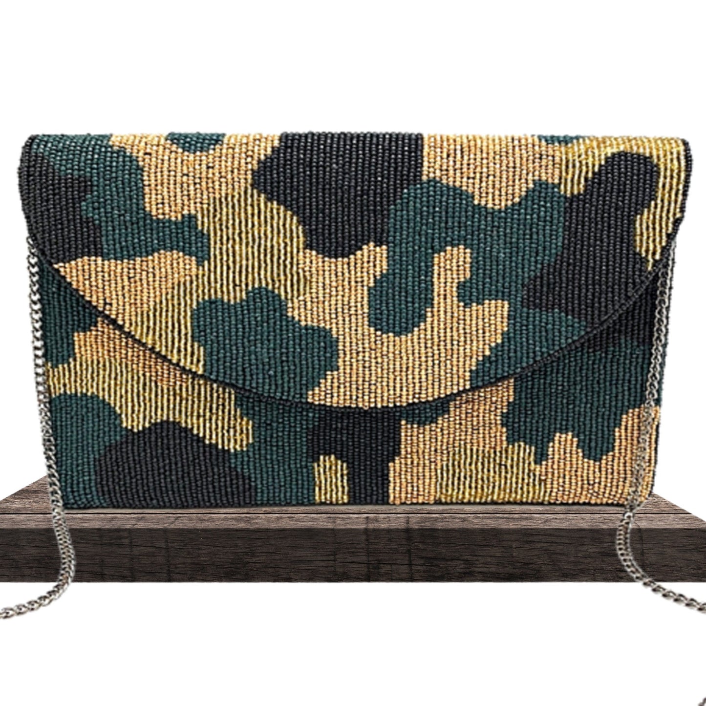 Janie Camo Beaded Crossbody Clutch Handbag