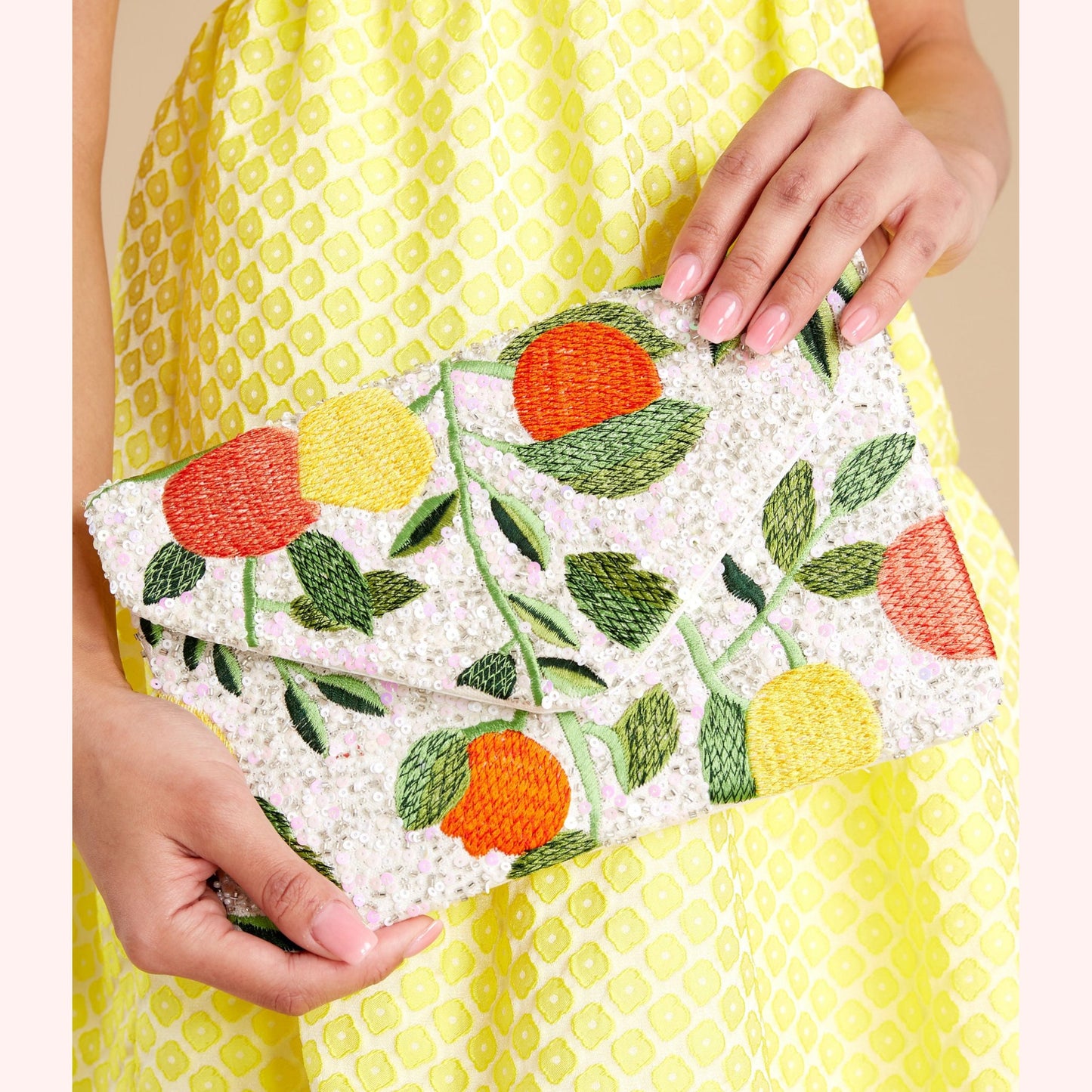 Tropical Citrus Fruit Grove Beaded Crossbody Clutch Handbag
