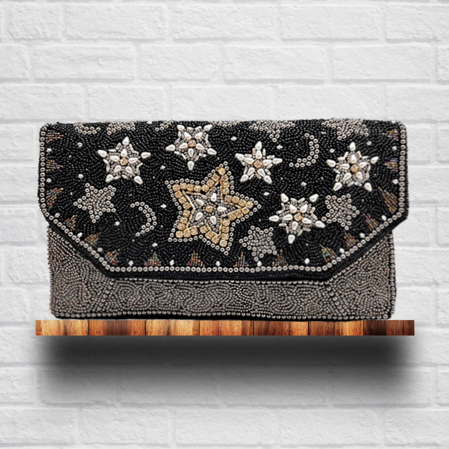 Starry Eyed Seed Beaded Crossbody Clutch Handbag
