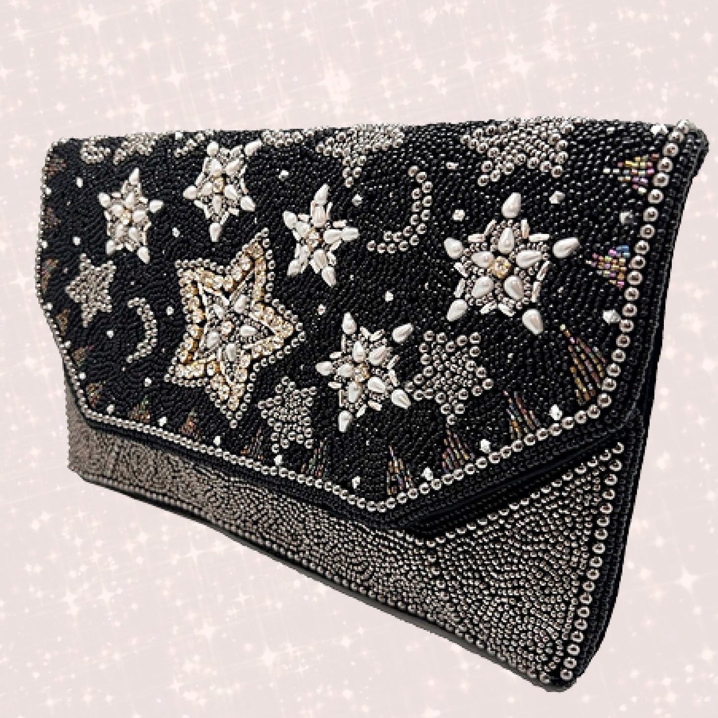 Starry Eyed Seed Beaded Crossbody Clutch Handbag