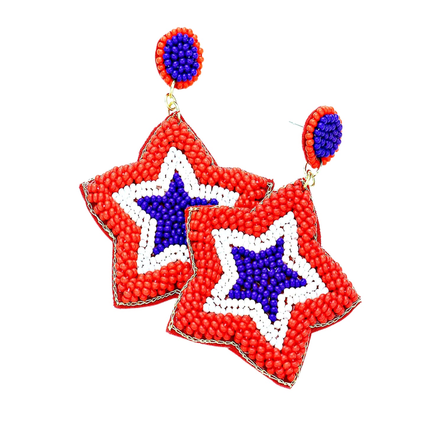 STAR USA American Flag Red White Blue Beaded Earrings