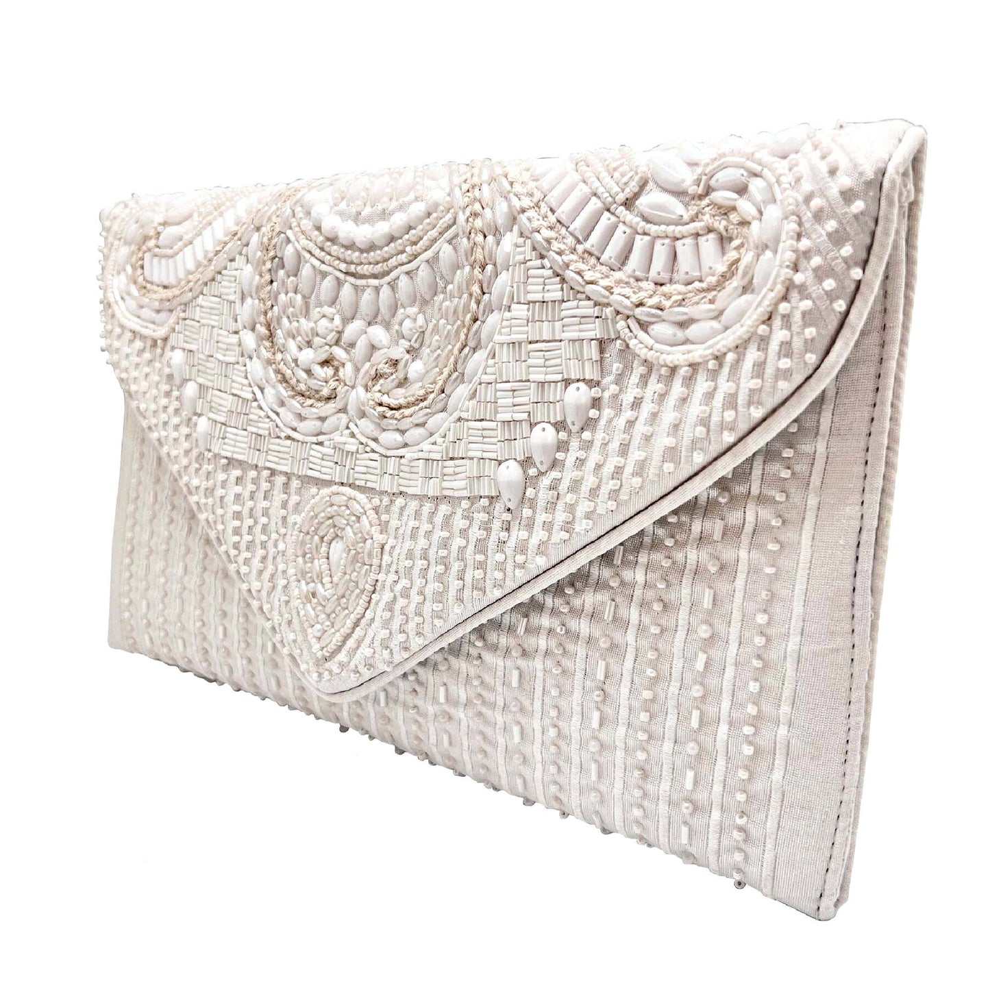 White Bridal Pearl Beaded Bag Clutch Crossbody Handbag