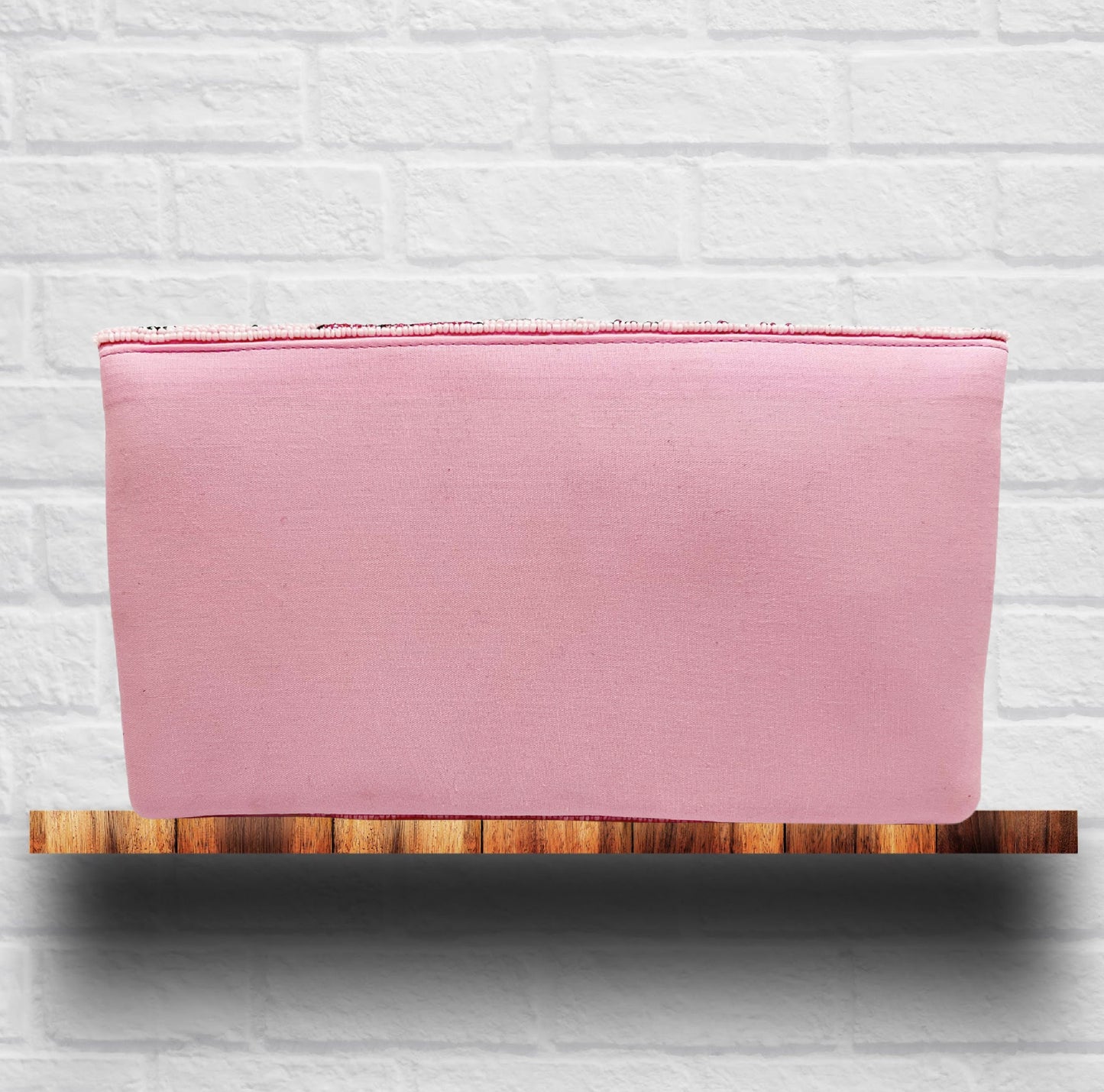 PRESS FOR CHAMPAGNE Pink Pearl Beaded Crossbody Clutch Handbag