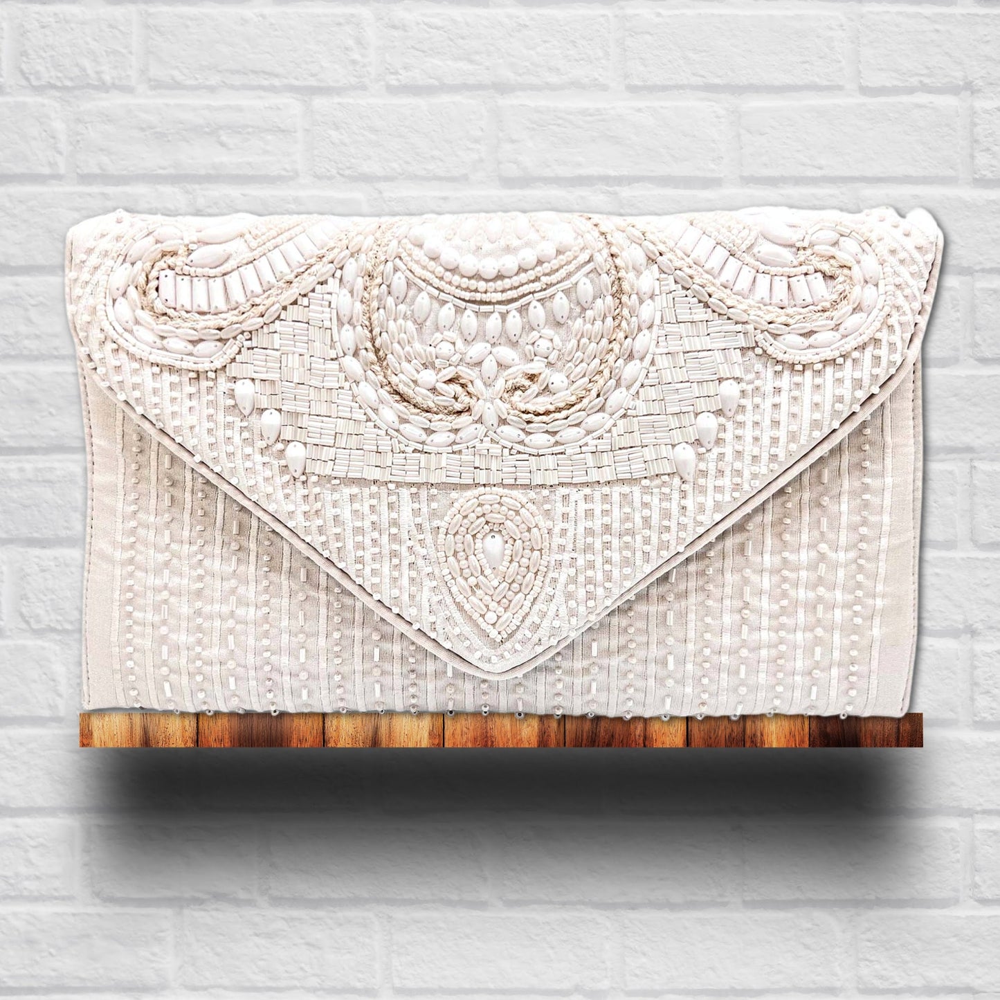 White Bridal Pearl Beaded Bag Clutch Crossbody Handbag