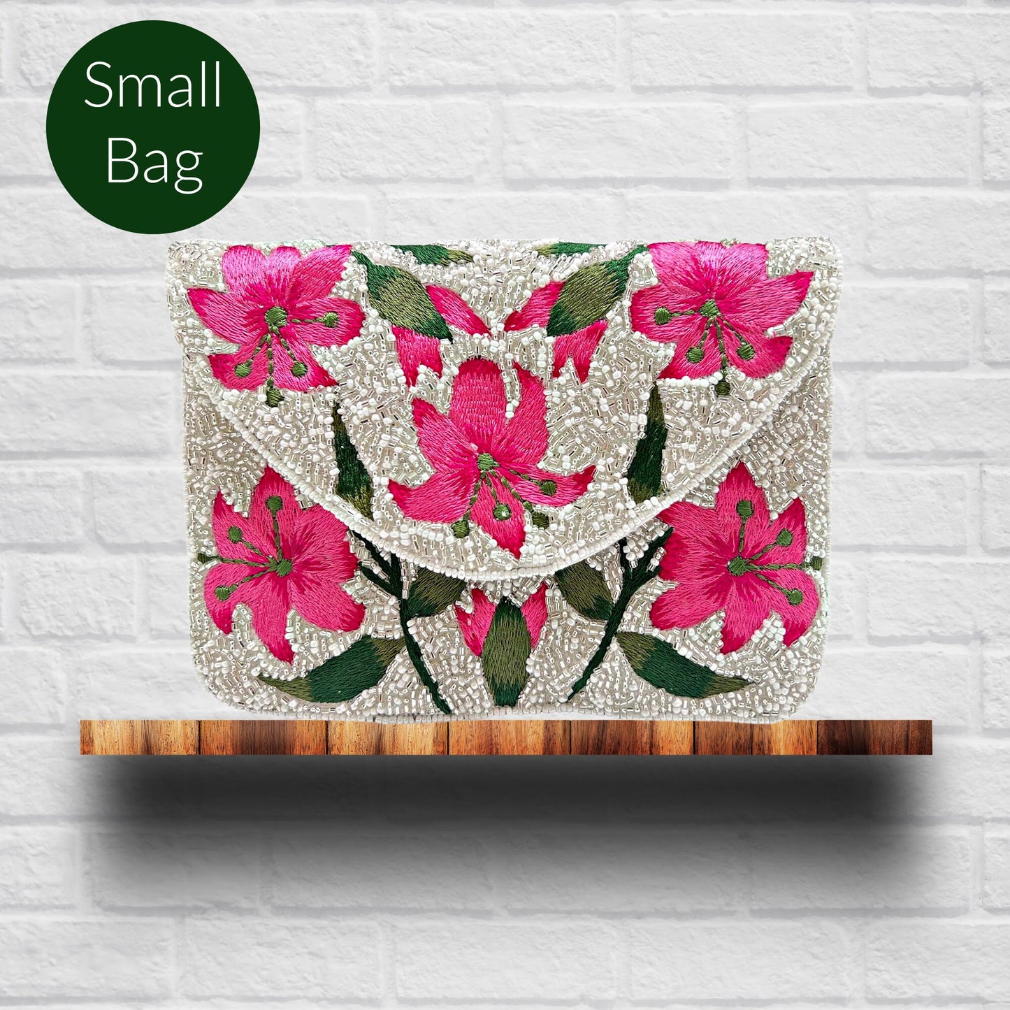 Pink Water Lily Beaded Crossbody Clutch Handbag