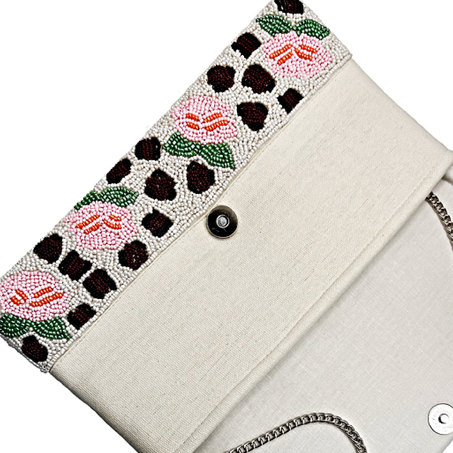 Wild Roses Leopard Beaded Crossbody Clutch Handbag