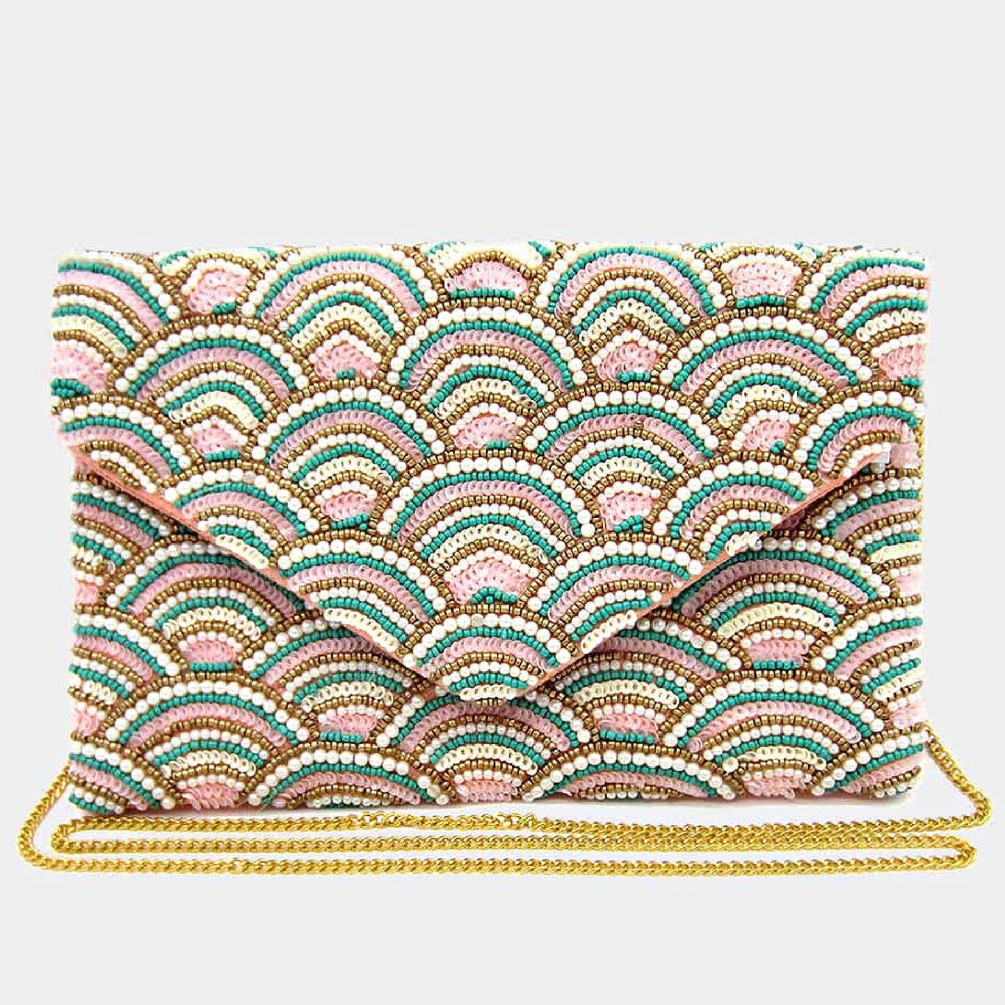 Mermaids Make Waves Seed Beaded Crossbody Clutch Bag