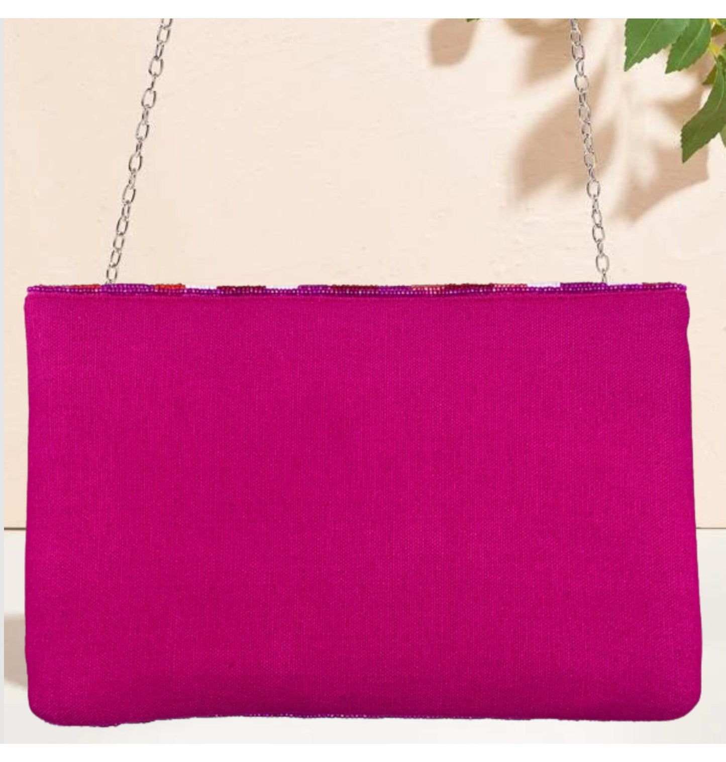 Fuchsia Pink Aztec Beaded Crossbody Clutch Handbag