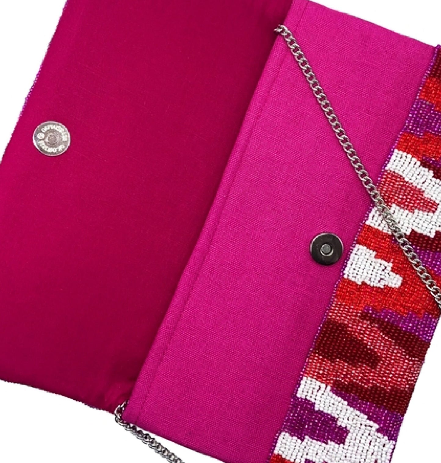 Fuchsia Pink Aztec Beaded Crossbody Clutch Handbag