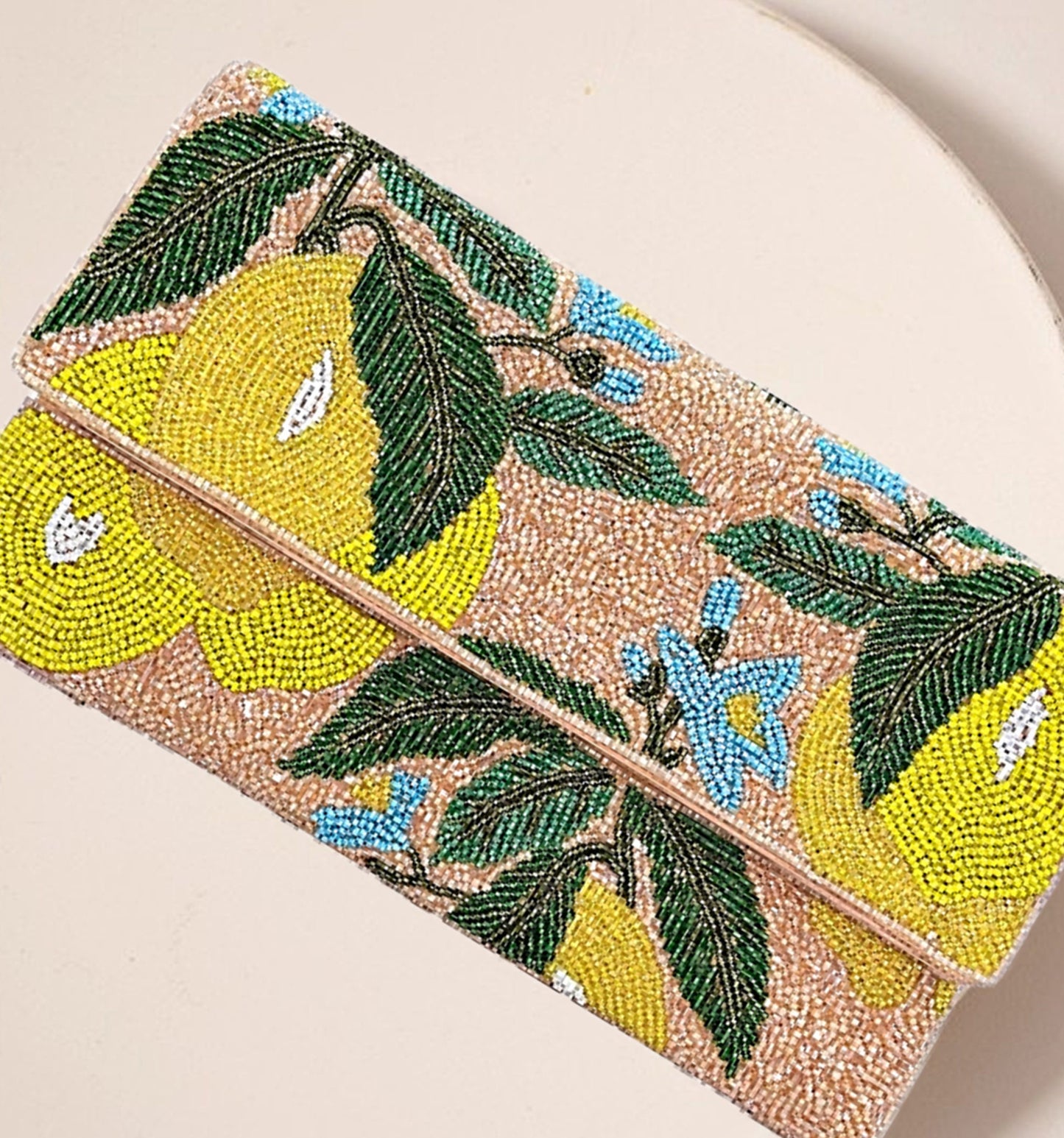 Lemon Citrus Grove Fruit Beaded Crossbody Clutch Handbag