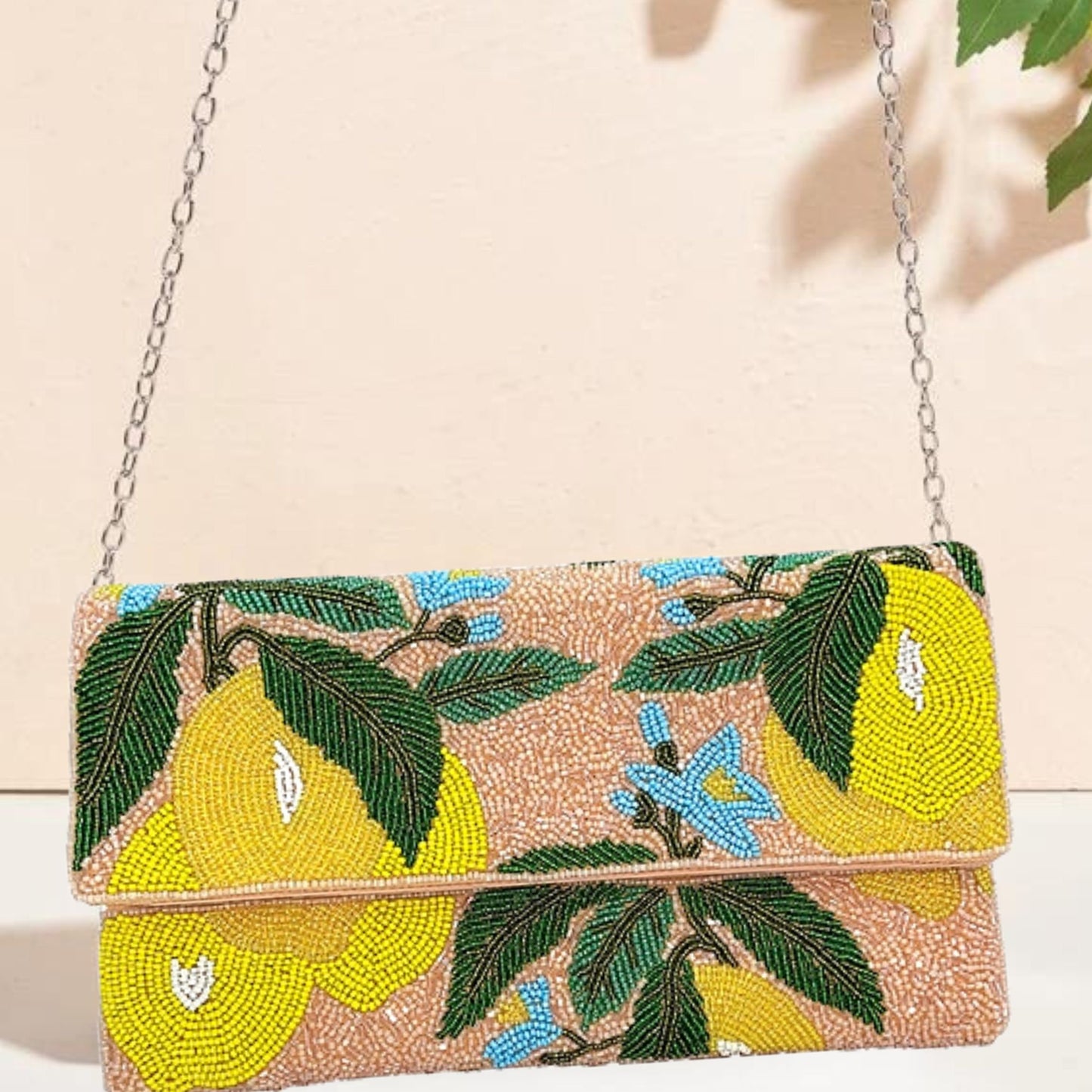 Lemon Citrus Grove Fruit Beaded Crossbody Clutch Handbag