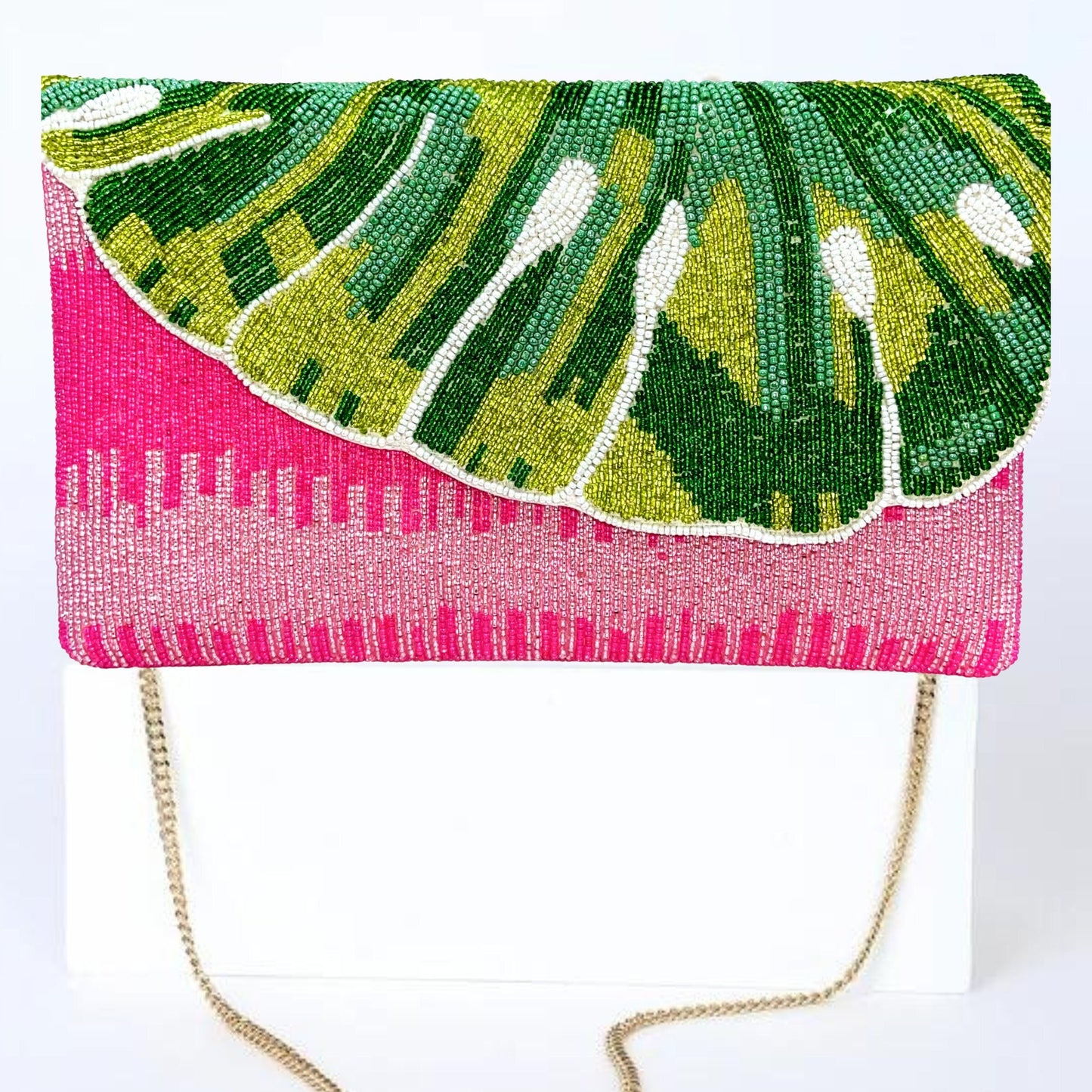 Pink Green Watermelon Beaded Crossbody Clutch Handbag