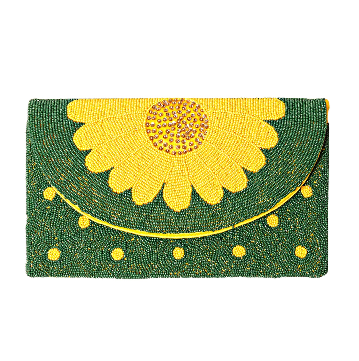 Daisies and Dots Seed Bead Crossbody Chain Clutch Boho Gift Handbag