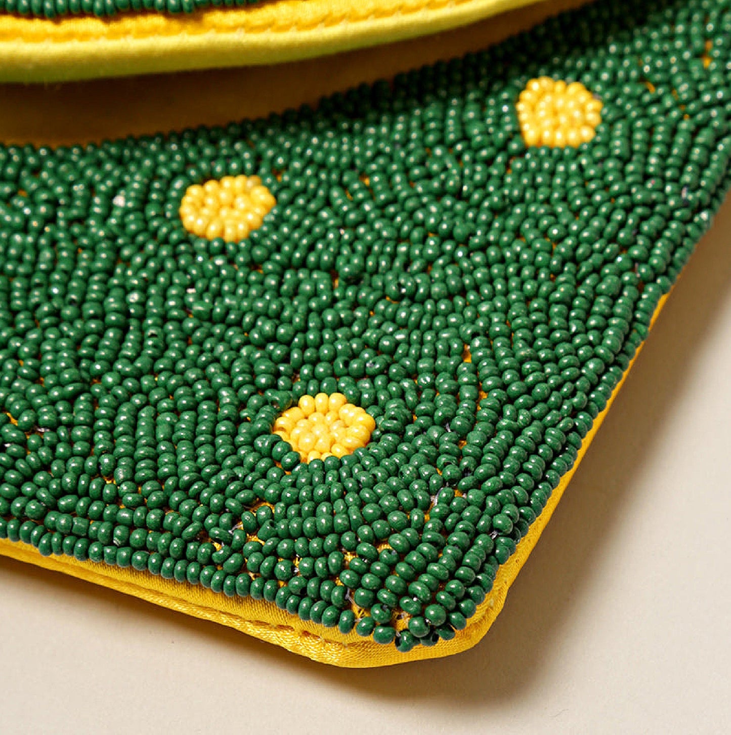 Daisies and Dots Seed Bead Crossbody Chain Clutch Boho Gift Handbag