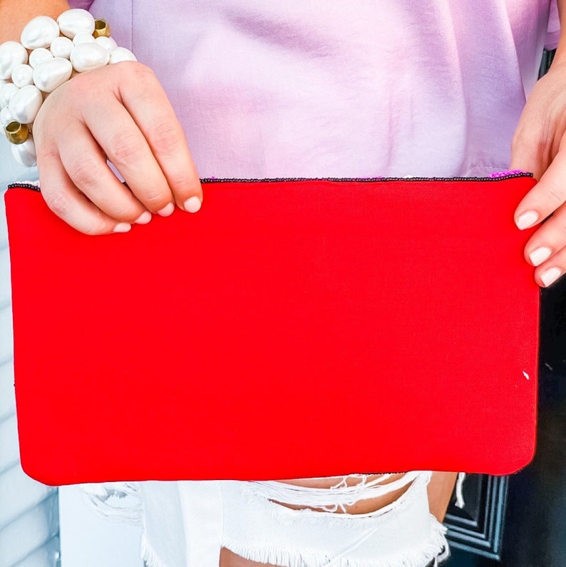 Red Rose Beaded Clutch Crossbody Handbag