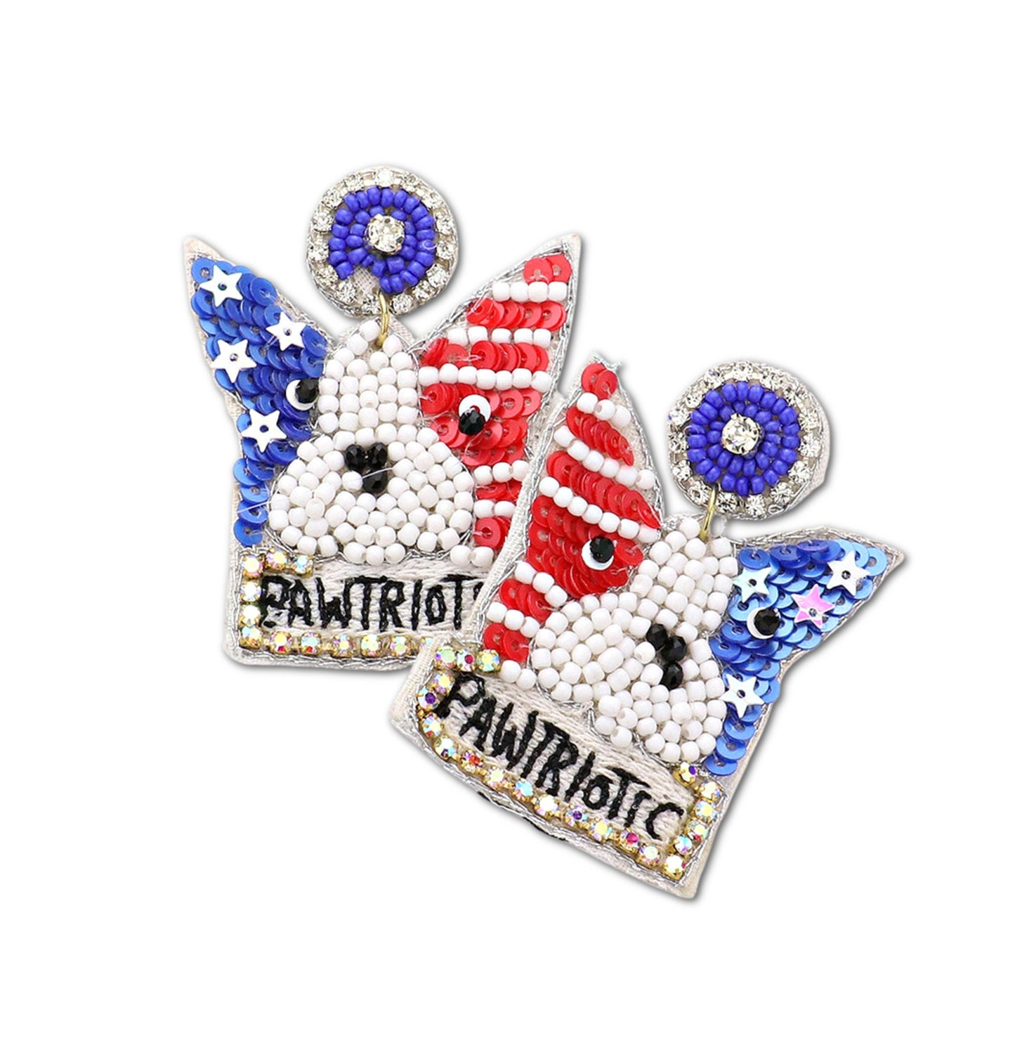 Patriotic Pawtriotic Bulldog American Flag Beaded Earrings
