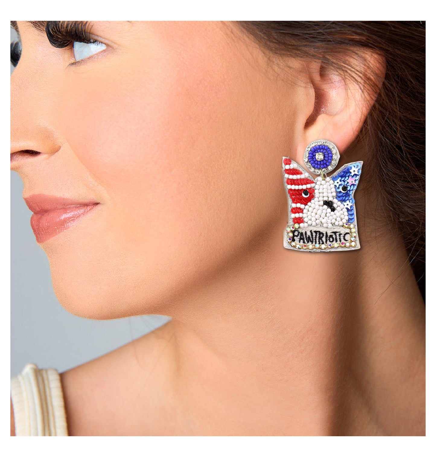Patriotic Pawtriotic Bulldog American Flag Beaded Earrings