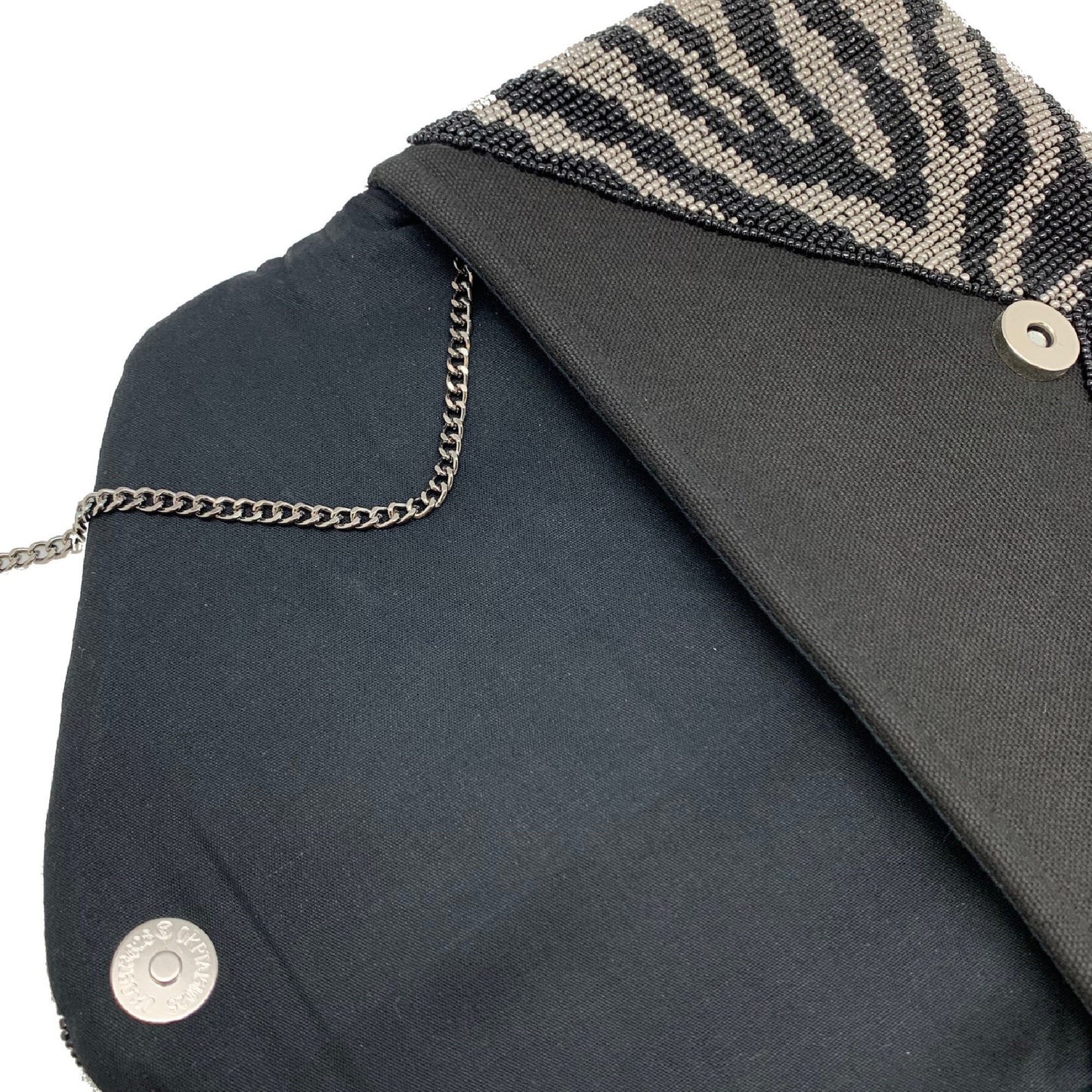 Black Zebra Striped Beaded Crossbody Clutch Handbag