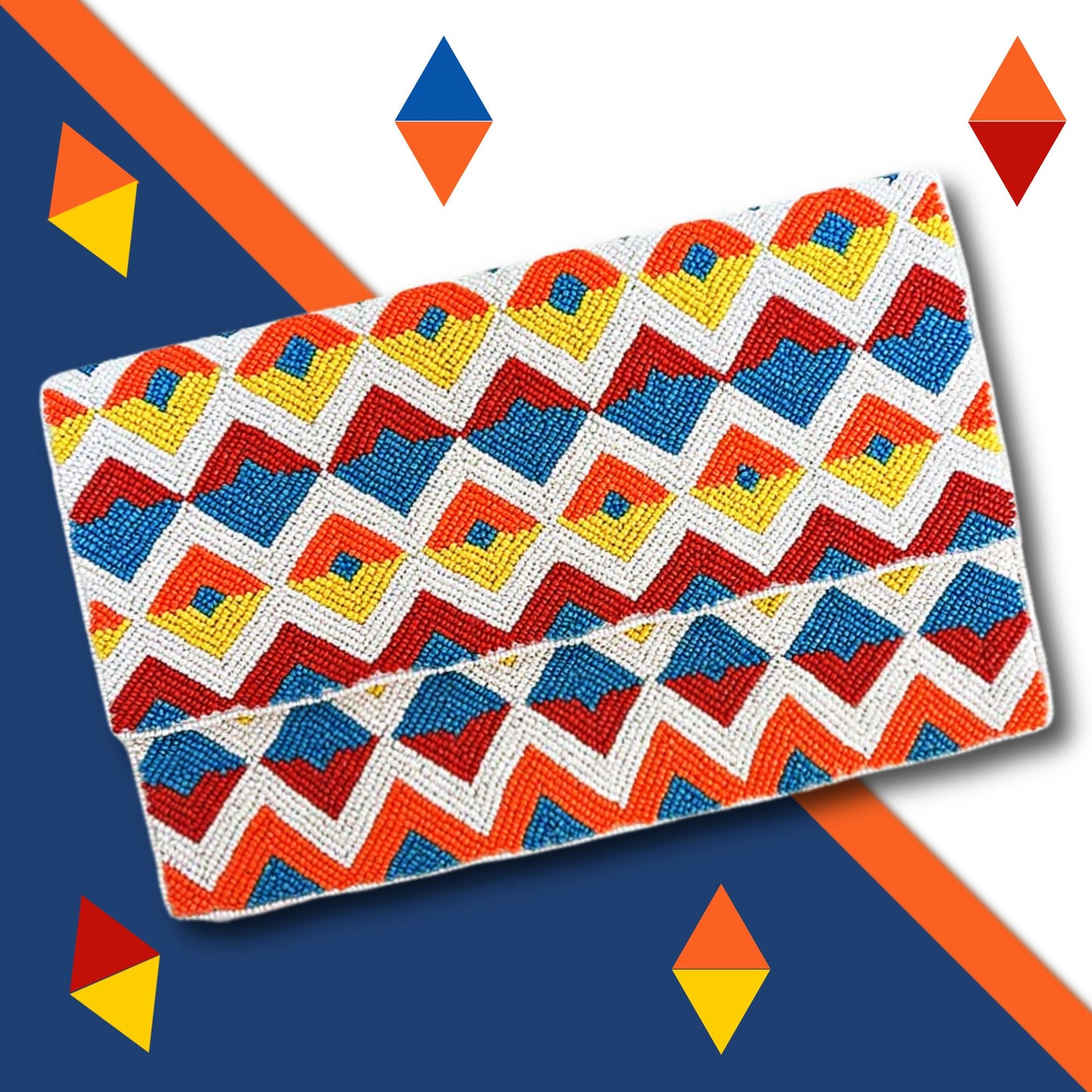 Geometric Design Beaded Crossbody Clutch Handbag