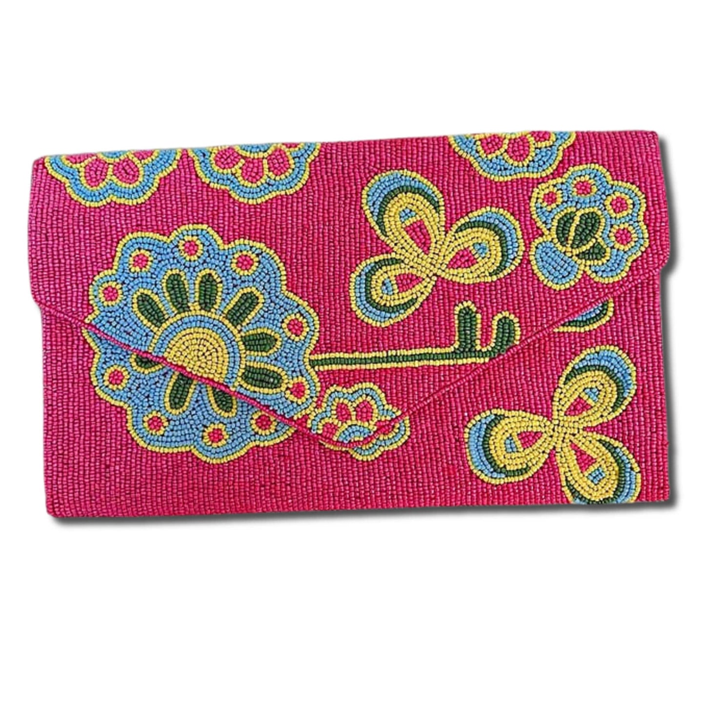 Abstract Floral Seed Beaded Crossbody Chain Clutch Bag