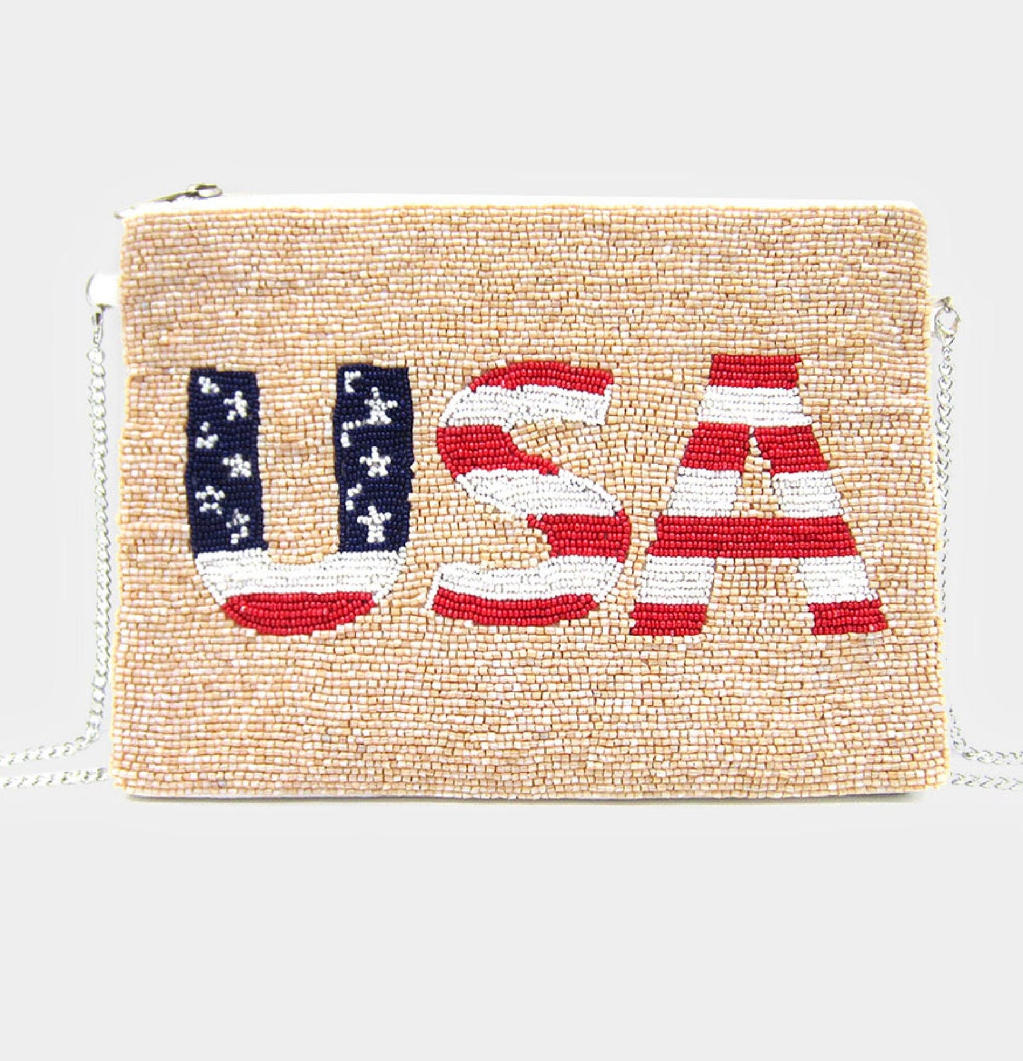 LOVE USA Patriotic Beaded Crossbody Clutch Handbag