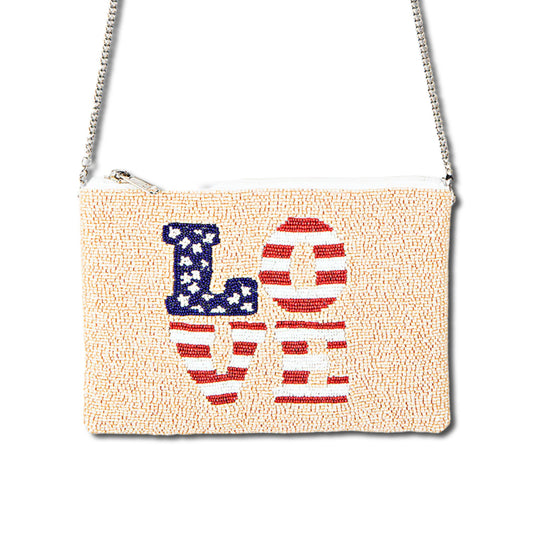 LOVE USA Patriotic Beaded Crossbody Clutch Handbag