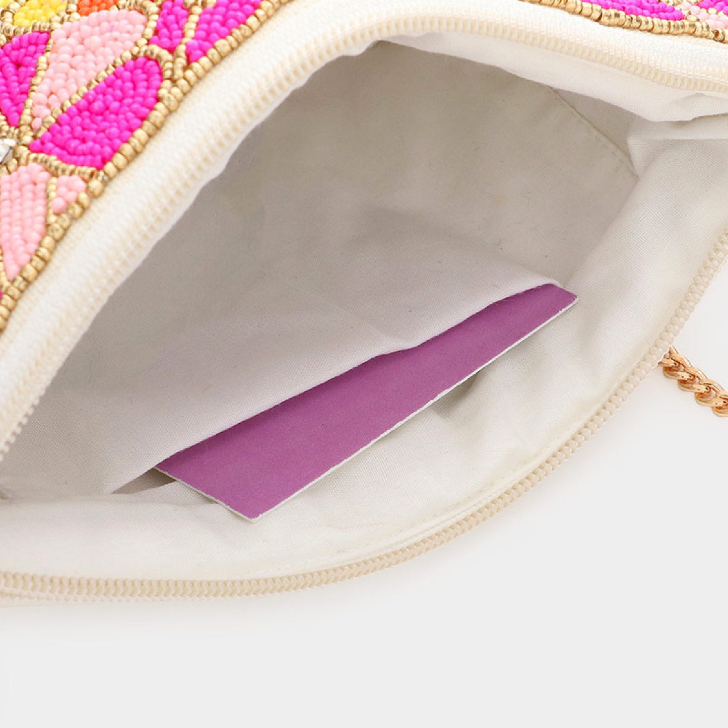 Pink Floral Beaded Crossbody Clutch Handbag