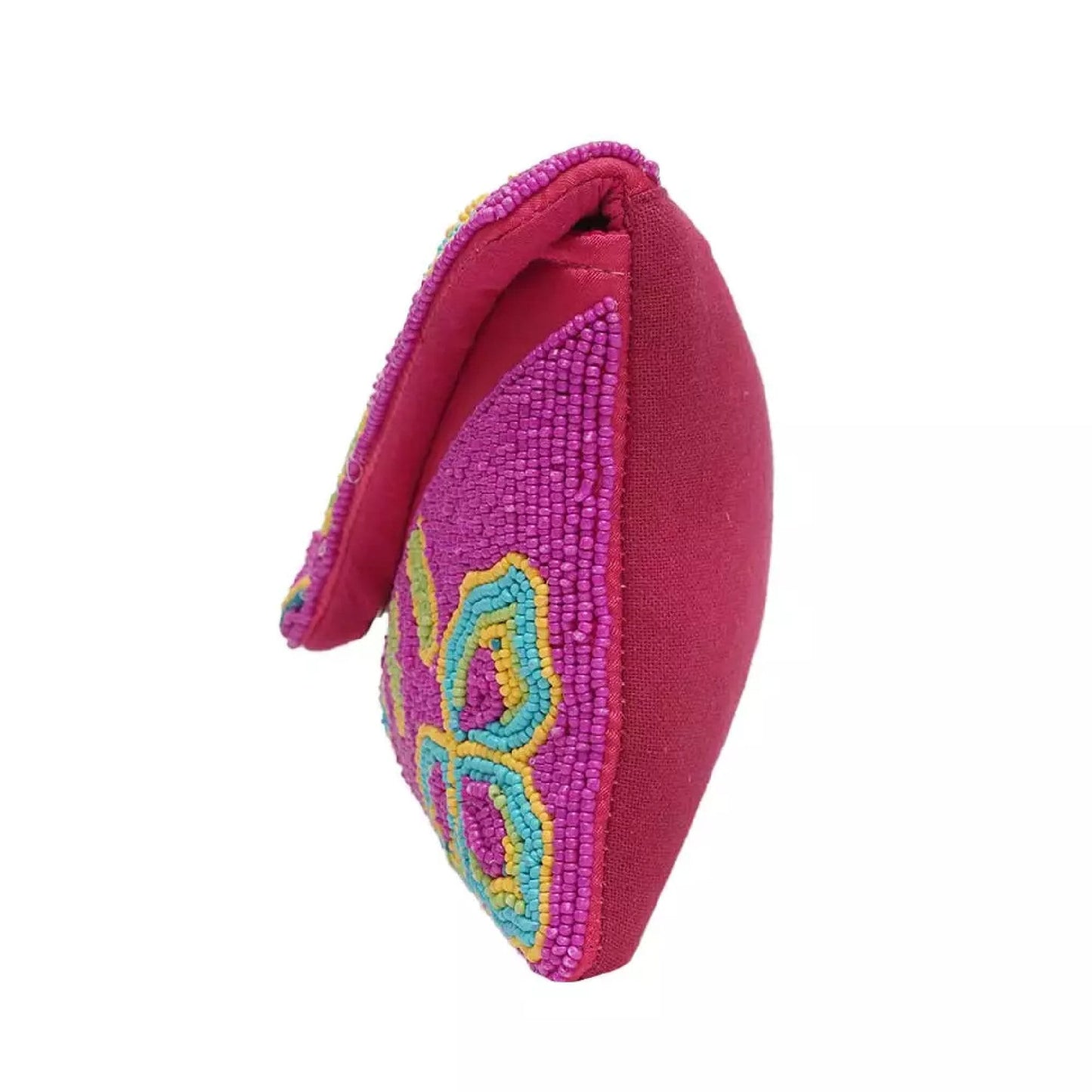 Abstract Floral Seed Beaded Crossbody Chain Clutch Bag