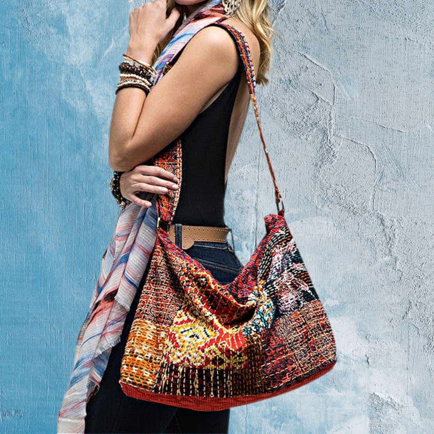 Bohemian Flower Child Patchwork Boho Style Tote Shoulder Bag