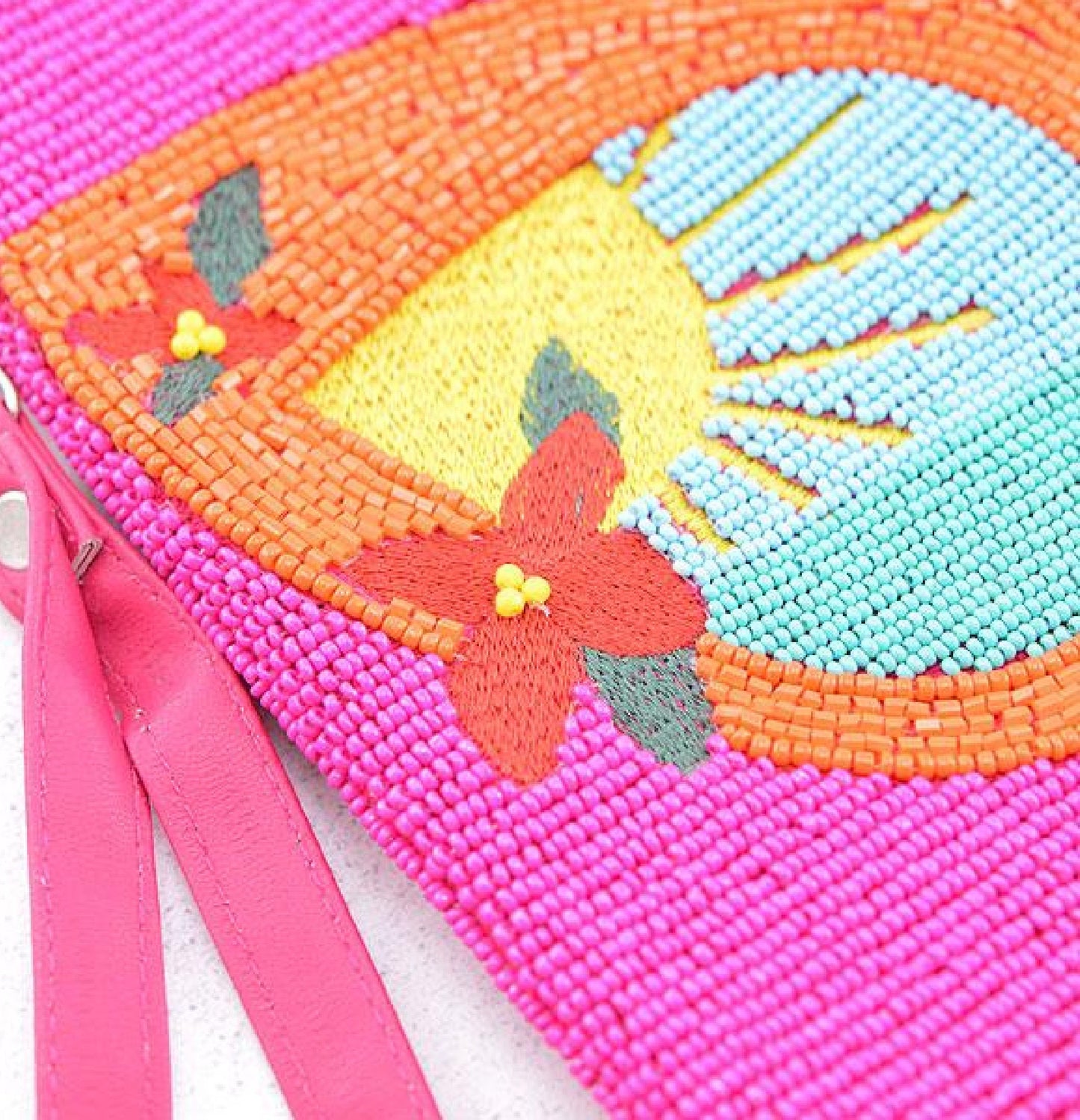 Sunglasses Tropical Beaded Clutch Wristlet Bag