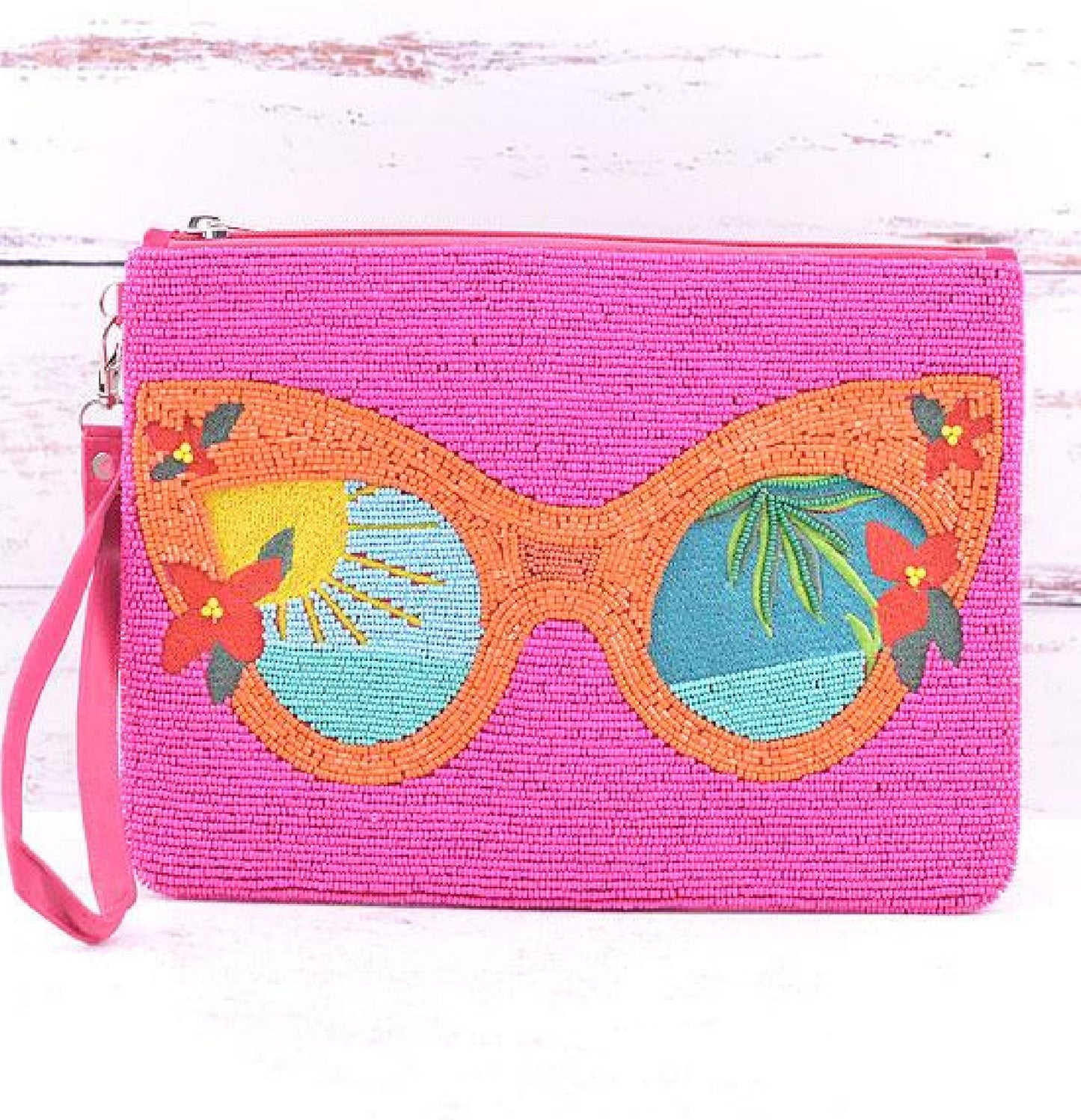 Sunglasses Tropical Beaded Clutch Wristlet Bag