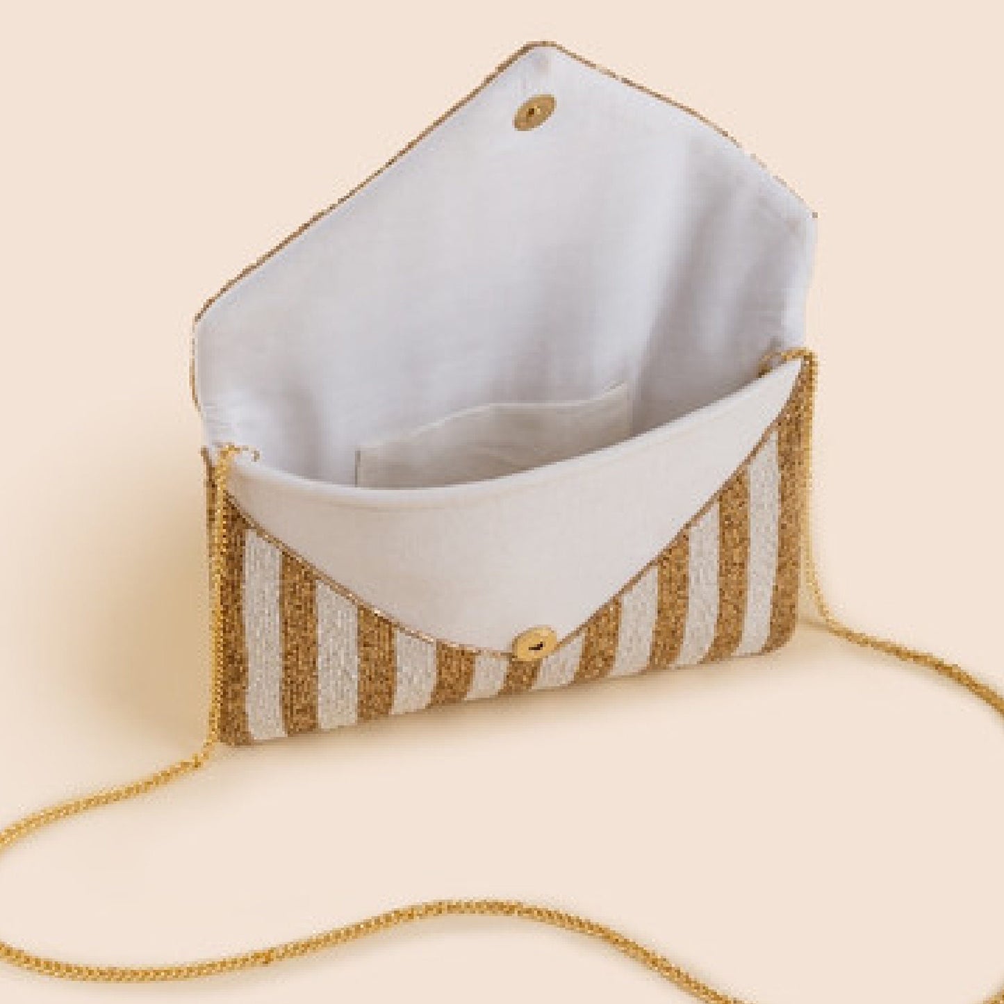 MRS Gold Shimmer Striped Wedding Bridal Beaded Crossbody Clutch