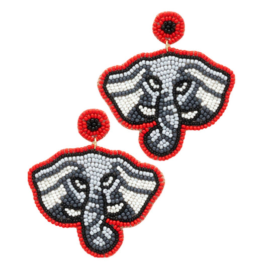 University Alabama Football Beaded Elephant Mascot Earrings