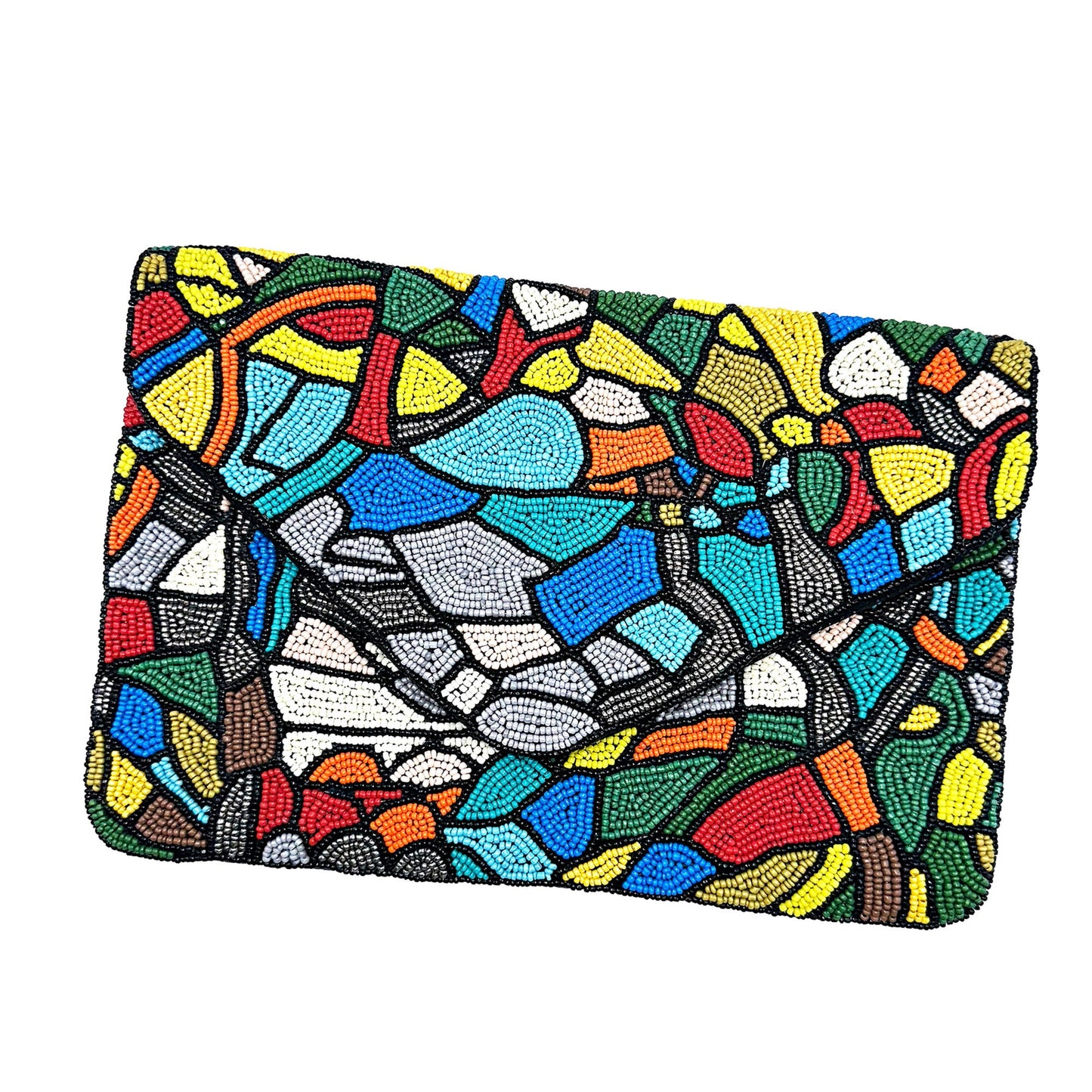 Stained Glass Mosaic Seed Beaded Clutch Crossbody Bag