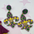 Mardi Gras Fleur De Lis Beaded Earrings