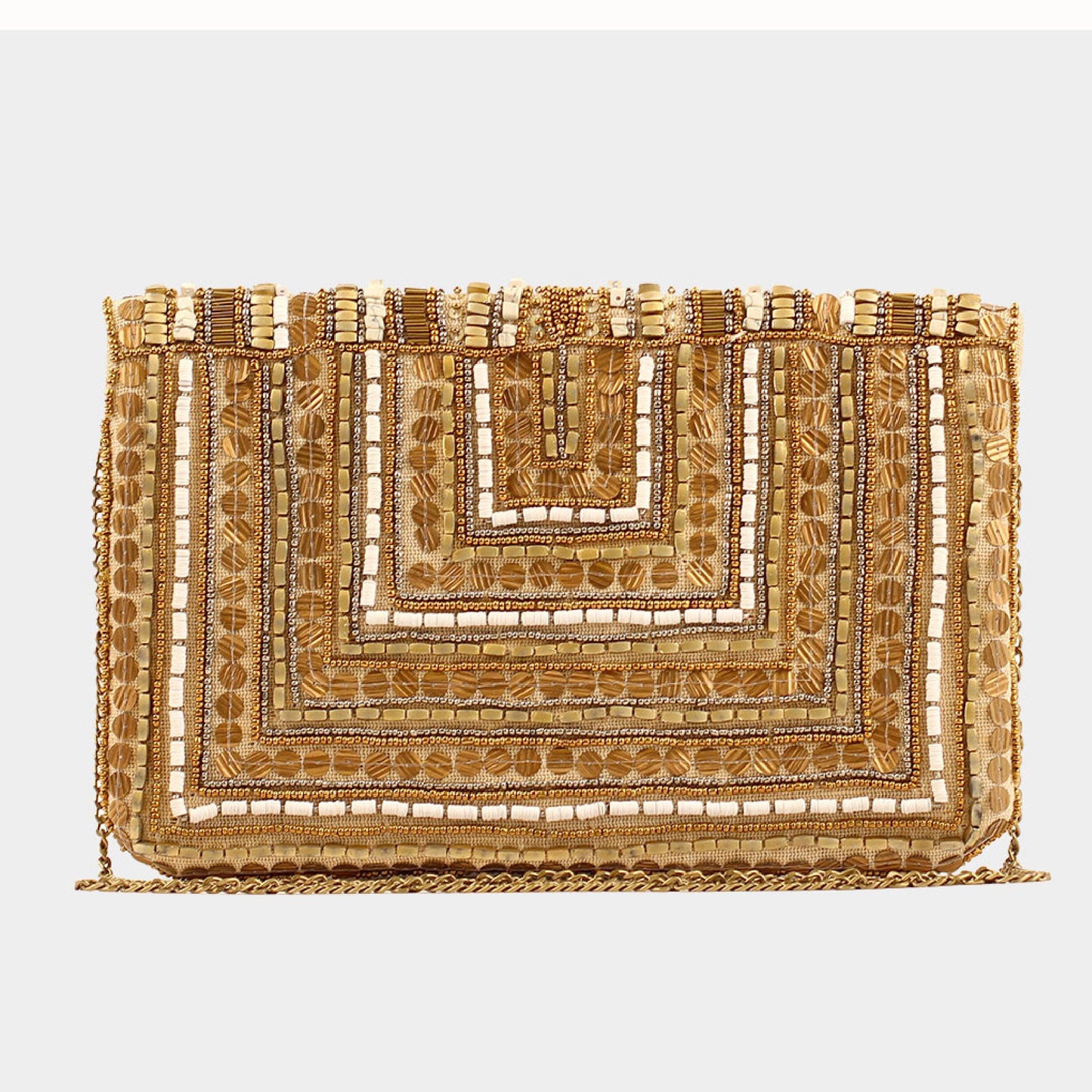 Beaded Natural Stone Beige Crossbody Clutch Handbag